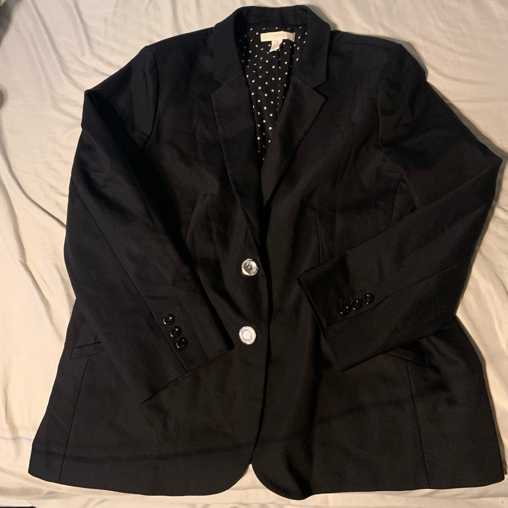 Chico's Elegant Black Jacket with Polka Dot Interior